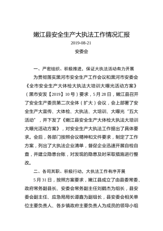 嫩江县安全生产大执法工作情况汇报