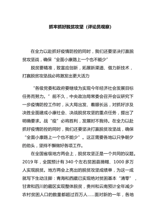 抓牢抓好脱贫攻坚（评论员观察）