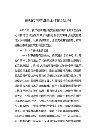 岳阳市两型改革工作情况汇报