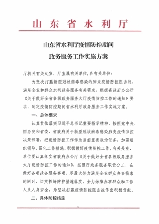 山东省水利厅疫情防控期间政务服务工作方案
