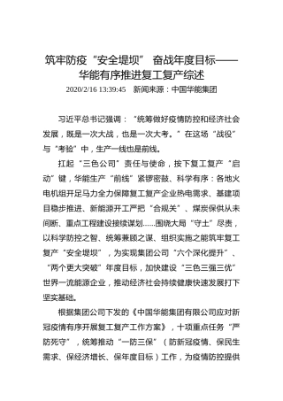 筑牢防疫“安全堤坝”奋战年度目标——华能有序推进复工复产综述
