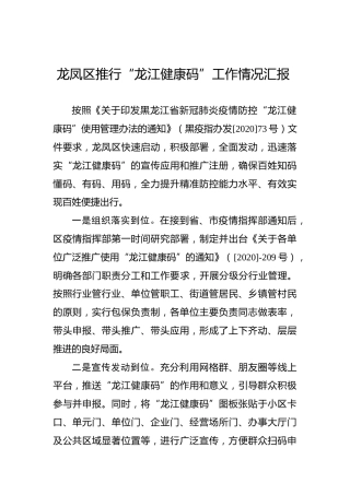 龙凤区推行“龙江健康码”工作情况汇报