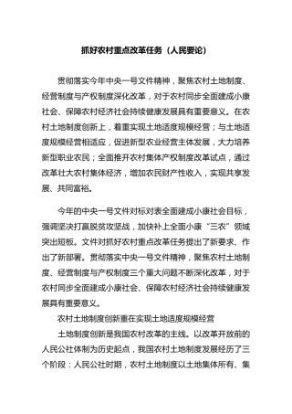 抓好农村重点改革任务（人民要论）