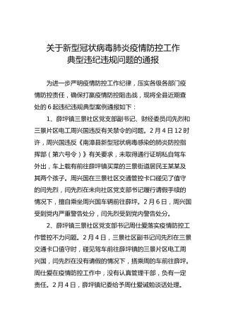 县纪委通报6起疫情防控违纪违规典型案例