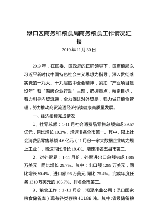 渌口区商务和粮食局商务粮食工作情况汇报