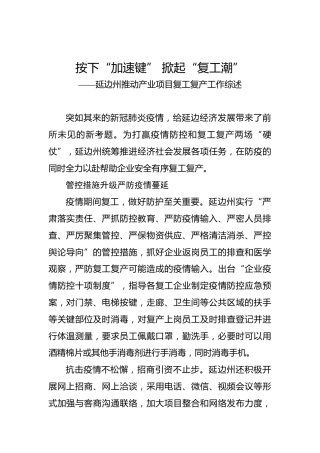 按下“加速键”掀起“复工潮”——延边州推动产业项目复工复产工作综述