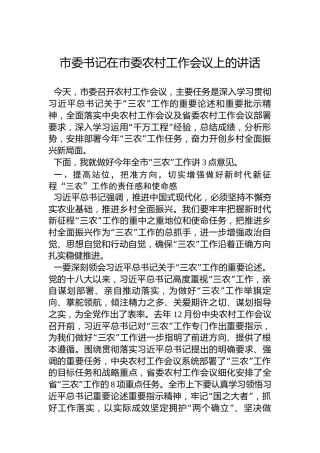 书记在市委农村工作会议上的讲话