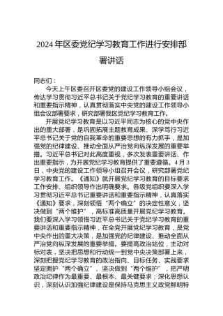 2024年区委专题活动学习工作进行安排部署讲话