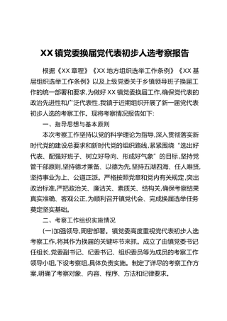 镇党委换届党代表初步人选考察报告2编