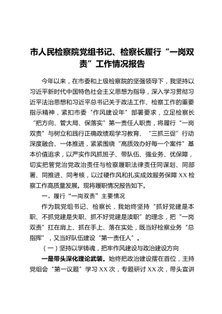 市人民检察院党组书记、检察长履行“一岗双责”工作情况报告