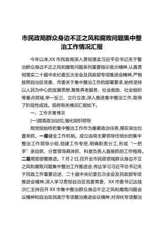 市民政局群众身边不正之风和腐败问题集中整治工作情况汇报