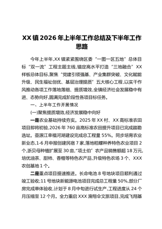 XX镇2026年上半年工作总结及下半年工作思路