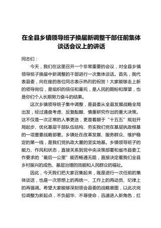 在全县乡镇领导班子换届新调整干部任前集体谈话会议上的讲话