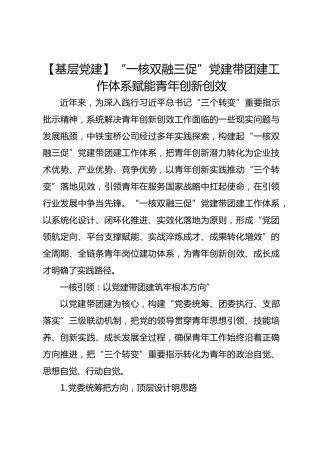 【基层党建】“一核双融三促”党建带团建工作体系赋能青年创新创效