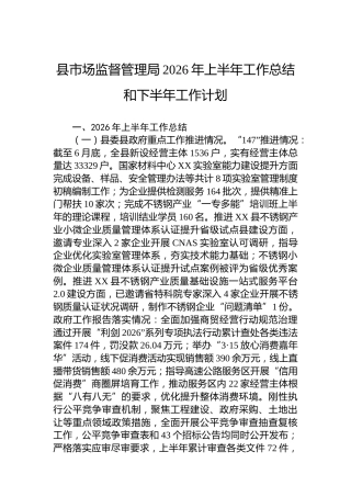 县市场监督管理局2026年上半年工作总结和下半年工作计划