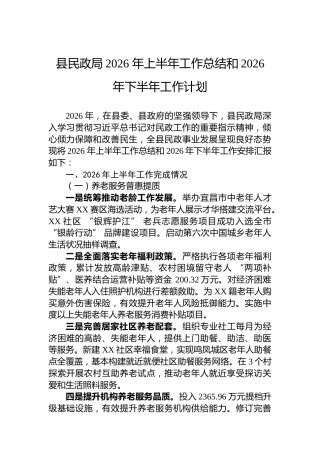 县民政局2026年上半年工作总结和2026年下半年工作计划