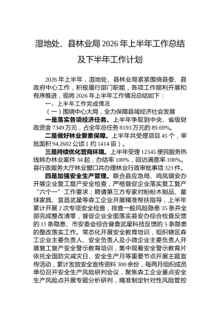 湿地处、县林业局2026年上半年工作总结及下半年工作计划