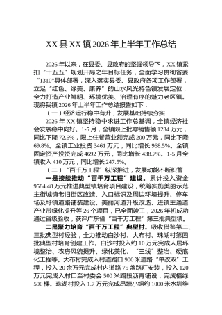 XX县XX镇2026年上半年工作总结