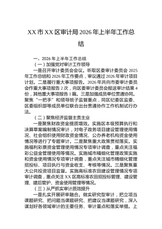 XX市XX区审计局2026年上半年工作总结