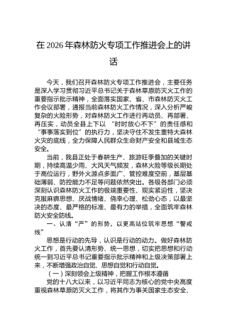 在2026年森林防火专项工作推进会上的讲话