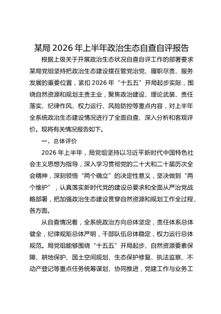 某局2026年上半年政治生态自查自评报告2