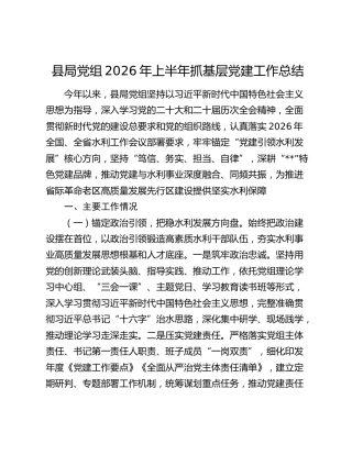 县局党组2026年上半年抓基层党建工作总结