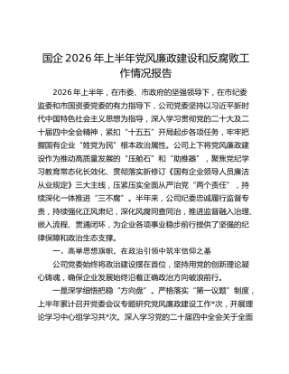 国企2026年上半年党风廉政建设和反腐败工作情况报告