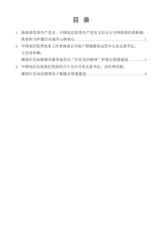 经验交流系列第1564期（3篇）中国电信海南公司“两优一先”代表发言材料汇编