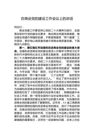 在商会党的建设工作会议上的讲话