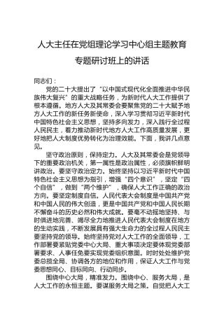 人大主任在党组理论学习中心组主题教育专题研讨班上的讲话