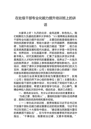 在处级干部专业化能力提升培训班上的讲话