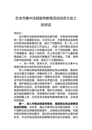在全市集中法制宣传教育活动动员大会上的讲话