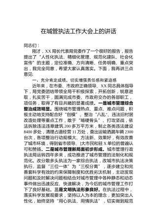 在城管执法工作大会上的讲话