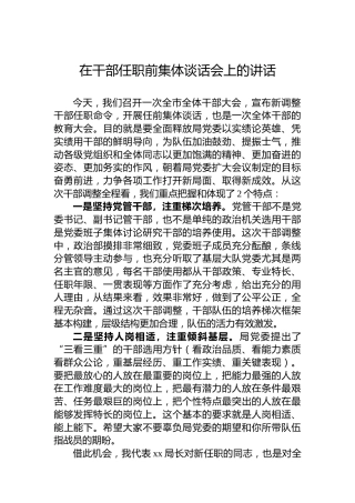 在干部任职前集体谈话会上的讲话