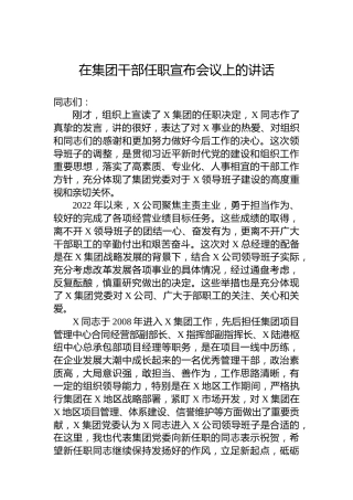 在集团干部任职宣布会议上的讲话
