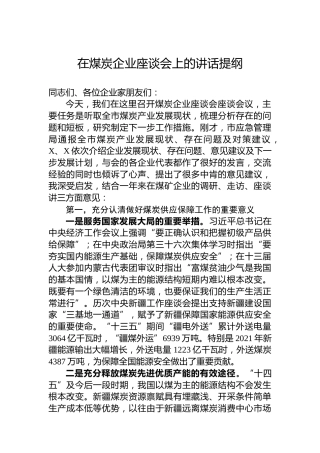 在煤炭企业座谈会上的讲话提纲
