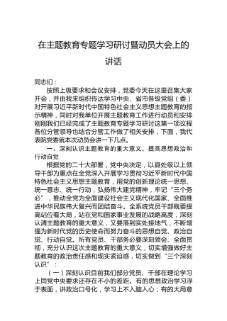 在主题教育专题学习研讨暨动员大会上的讲话