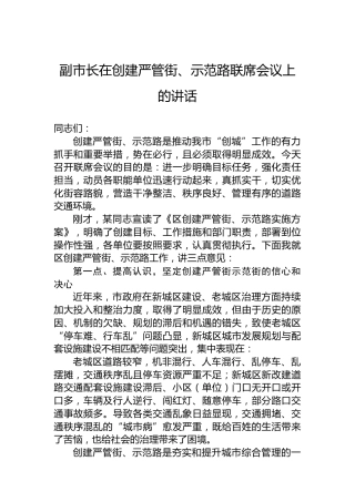 副市长在创建严管街、示范路联席会议上的讲话