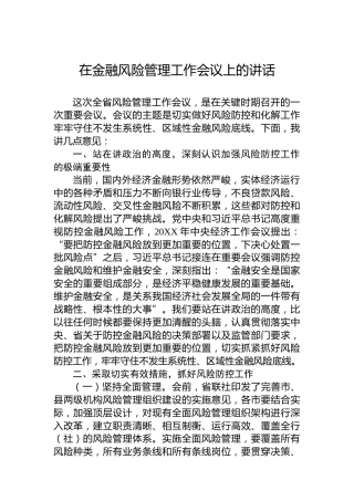 在金融风险管理工作会议上的讲话