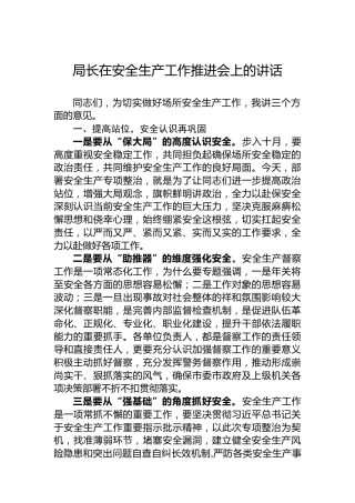 局长在安全生产工作推进会上的讲话