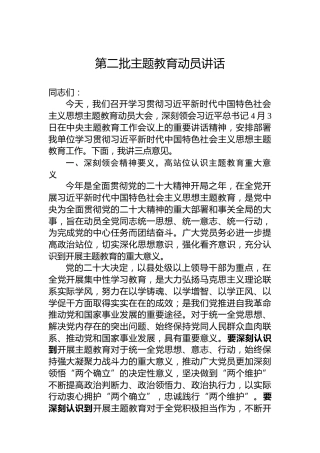 第二批主题教育动员讲话