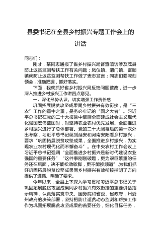 县委书记在全县乡村振兴专题工作会上的讲话
