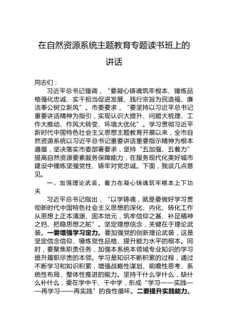 在自然资源系统主题教育专题读书班上的讲话