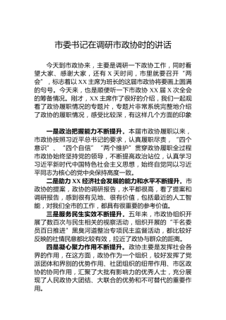 市委书记在调研市政协时的讲话