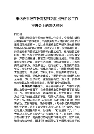 市纪委书记在教育整顿巩固提升阶段工作推进会上的讲话提纲