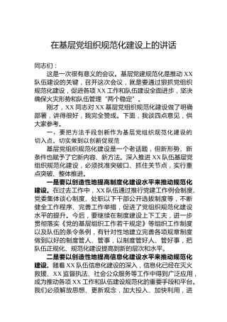 在基层党组织规范化建设上的讲话