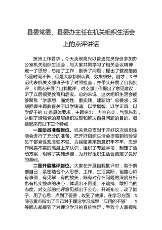 县委常委、县委办主任在机关组织生活会上的点评讲话