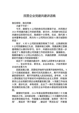 民营企业党建共建讲话稿