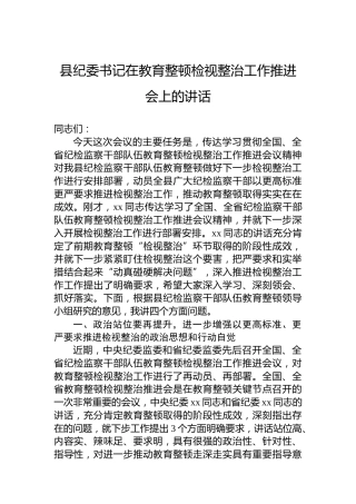 县纪委书记在教育整顿检视整治工作推进会上的讲话