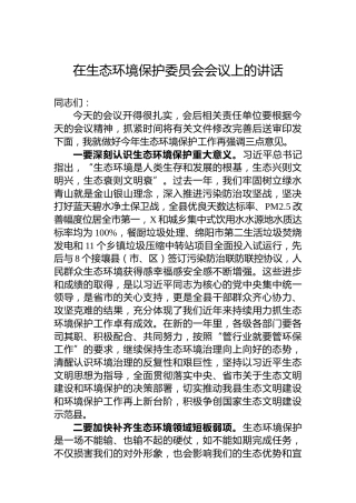 在生态环境保护委员会会议上的讲话